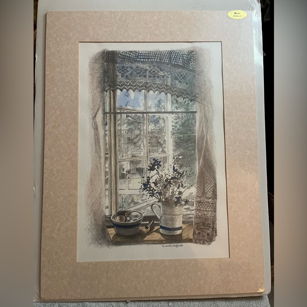 Charming Window View Art‎ Print Hand Colored F. Wells Wolfoort Lace